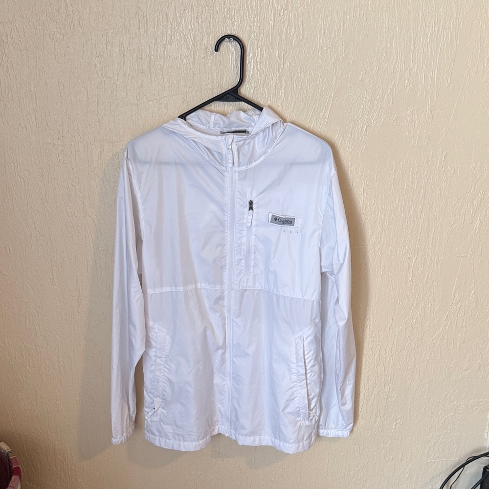 Columbia White Hooded Rain Jacket